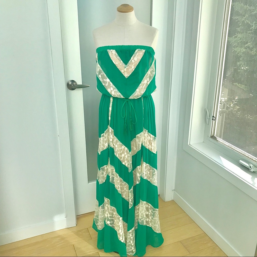 Rich green with nude lacy inserts boho chi…